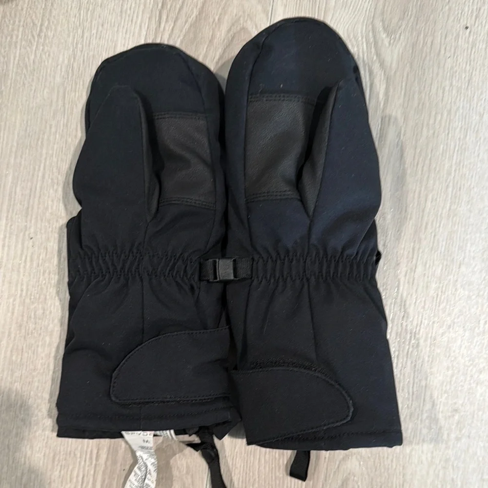 Kids Spyder Black Mittens with Red Web Design is size Medium